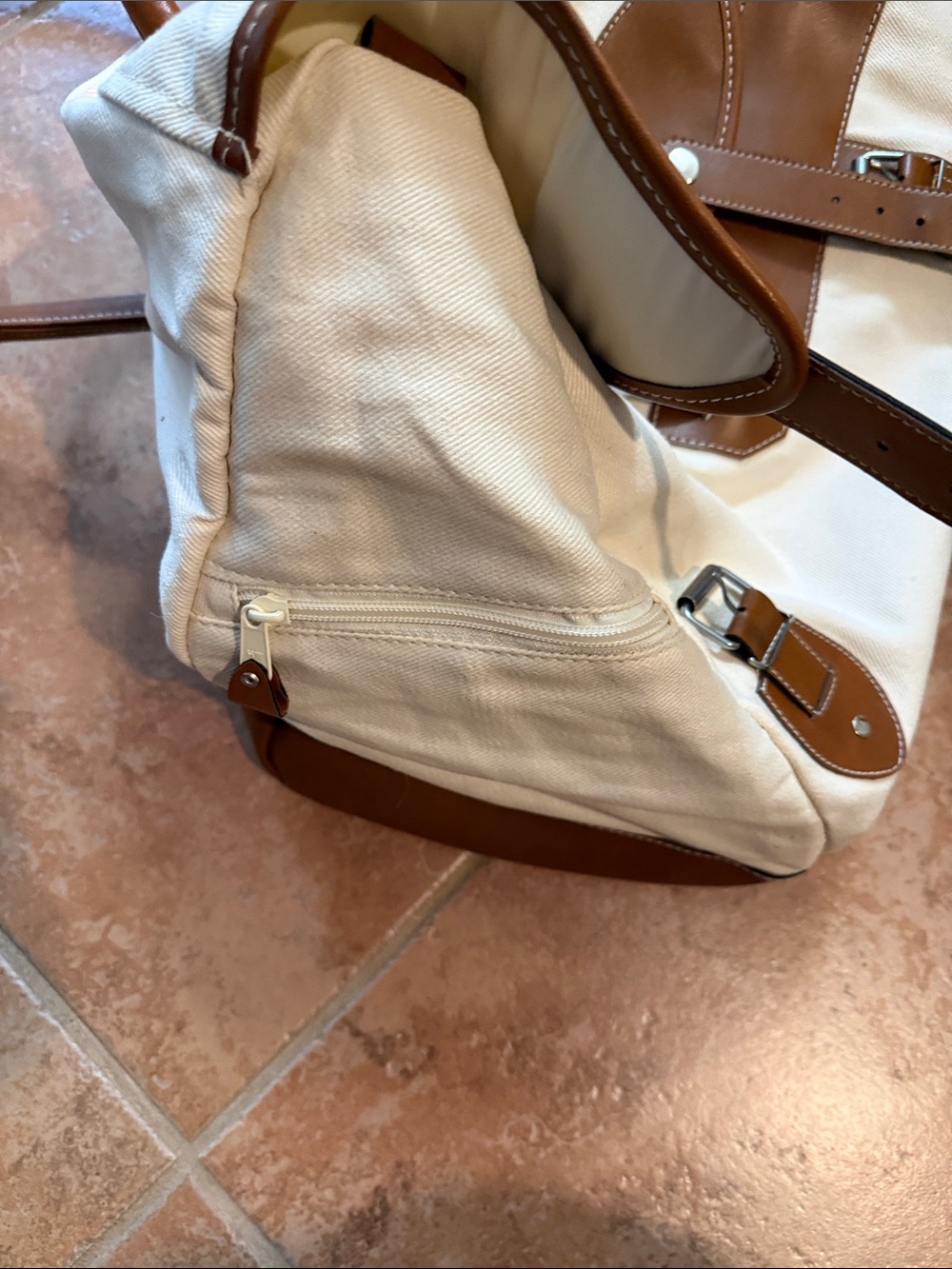 Canvas and Brown Leather Trim Weekender Bag - Picture 8 of 9